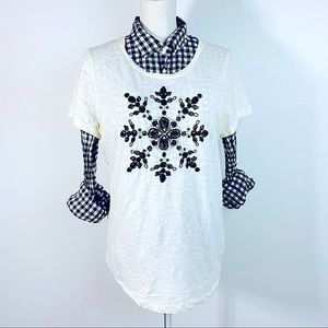 COPY - Bundle J.Crew snowflake beaded tissue tee & gingham button up long sleev…